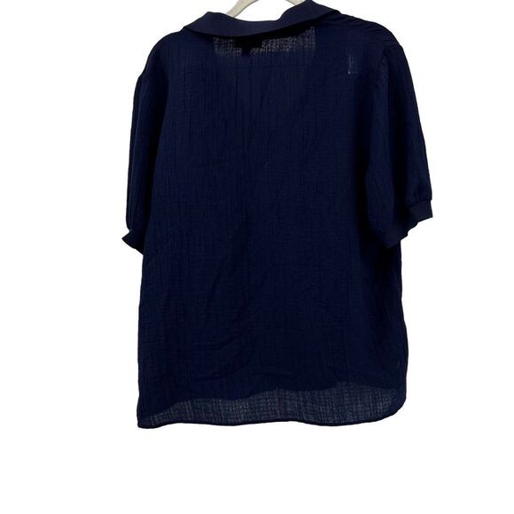 Current Air Polo Shirt Ribbed Knit Short Sleeve Crepe Collared Top Navy Blue M - Picture 2 of 9